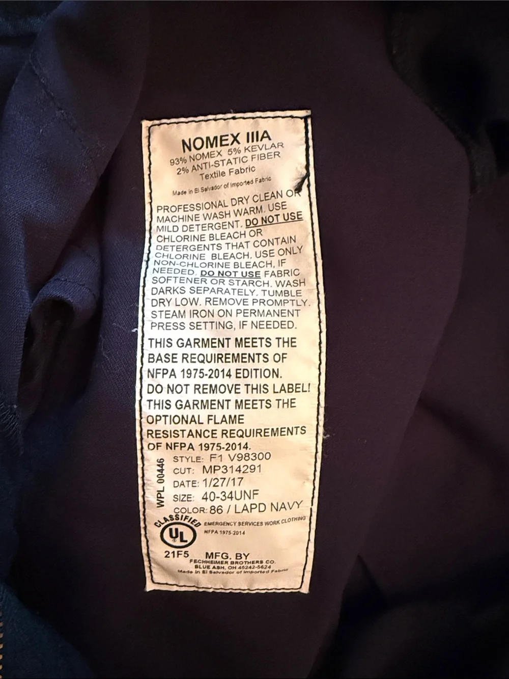 Flying Cross Men's Navy Blue FR Nomex IIIA Cargo Pants -40x34”
